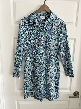 HIHO Long Sleeve Dress Blue White Size S